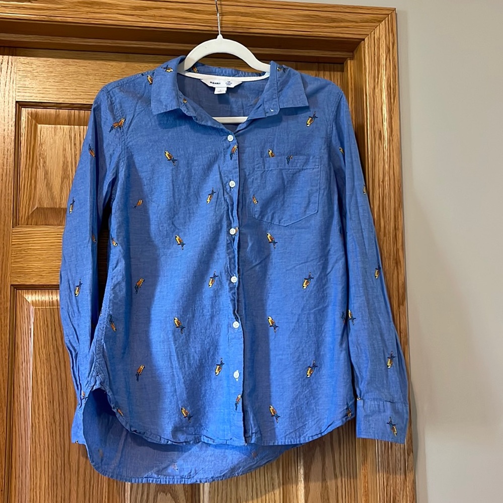 Old Navy The Classic Shirt Bird Print Chambray Pocket Button Up Shirt Size M